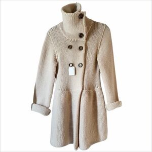 Hugo Boss Cream Double-Breasted Knit Coatigan W Sz M NWOT